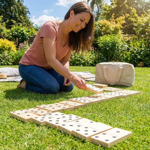 Giant Wooden Dominoes Set – 28 Pieces – Pine Wood – Family & School Games