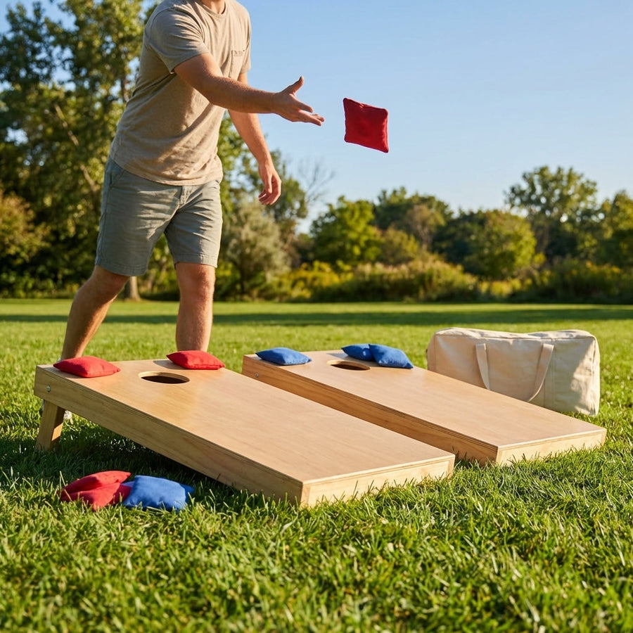 Cornhole Board Set – Regulation Size – Handcrafted Wood – Garden & Beach Game