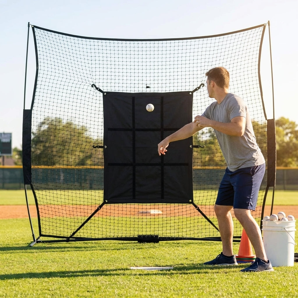 Baseball Pitching Target with 9-pocket strike zone for improved accuracy