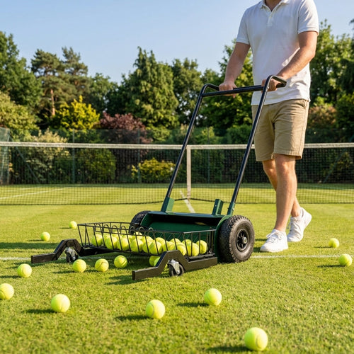 Tennis Ball Collector Mower – Green – Steel Frame – Indoor/Outdoor Use