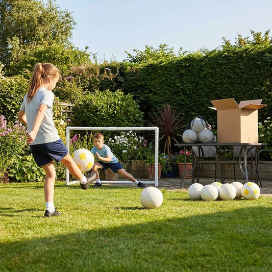 Lightweight garden football with traditional white design and colourful patterns - product detail