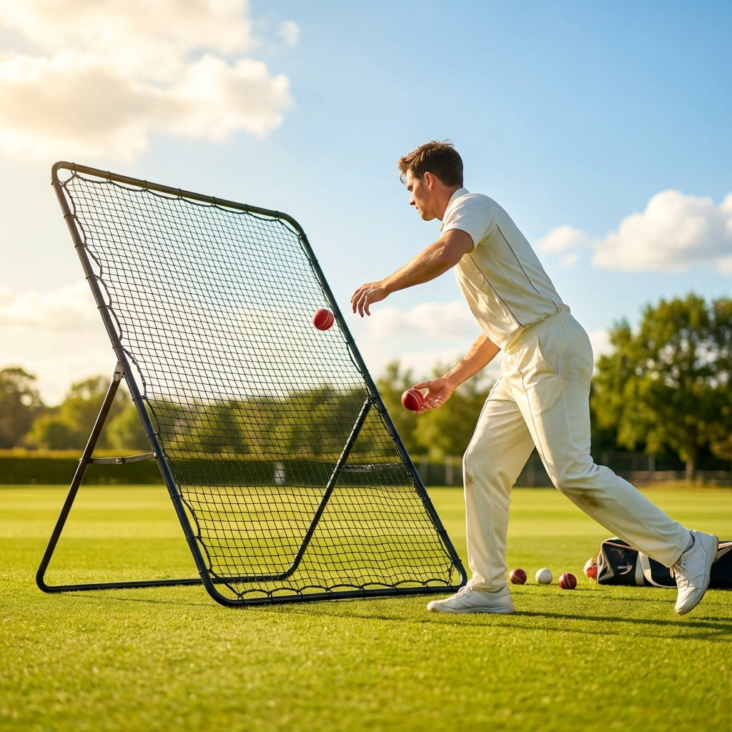 Cricket rebounder with durable steel frame for training sessions
