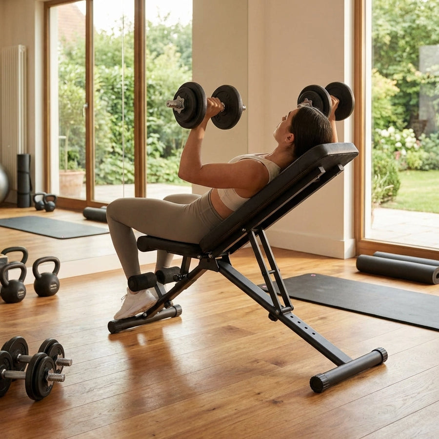 Adjustable Weight Bench – Black – Steel, Moisture-Resistant Leather – Home & Commercial Gym