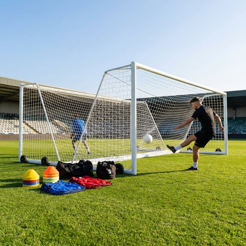 Stadium football goal with aluminium frame and durable netting - product detail