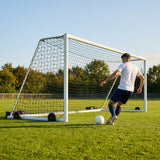 Freestanding stadium football goal with aluminium frame and box net