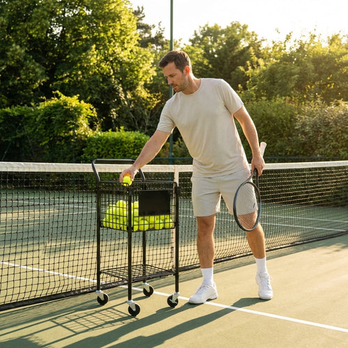 Rolling Tennis Ball Basket – Black/Blue – Aluminium Frame – Court Use