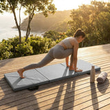 Tri-Folding Yoga Mat in Blue with PU Leather and PE Cotton - product detail