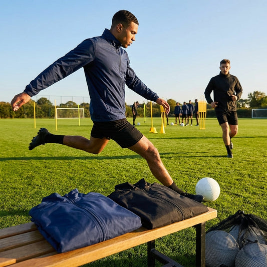 Windbreaker jacket in black and navy, ideal for training and casual use - product detail