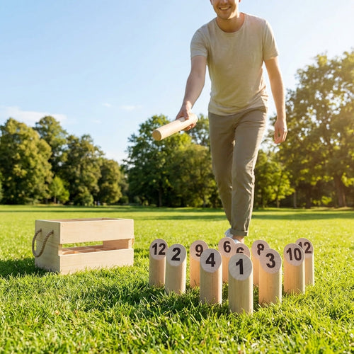 Wooden Kubb Game Set – Natural – Hardwood – Garden & Family Fun