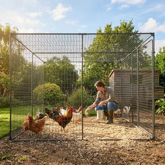 Steel animal walk-in cage in black, ideal for outdoor poultry housing - product detail