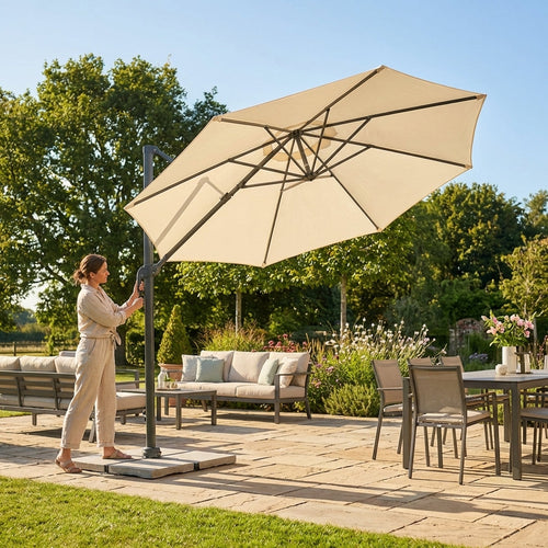 Cantilever Garden Parasol – 3m White/Cream – Steel & Polyester – Patio & Decking Use