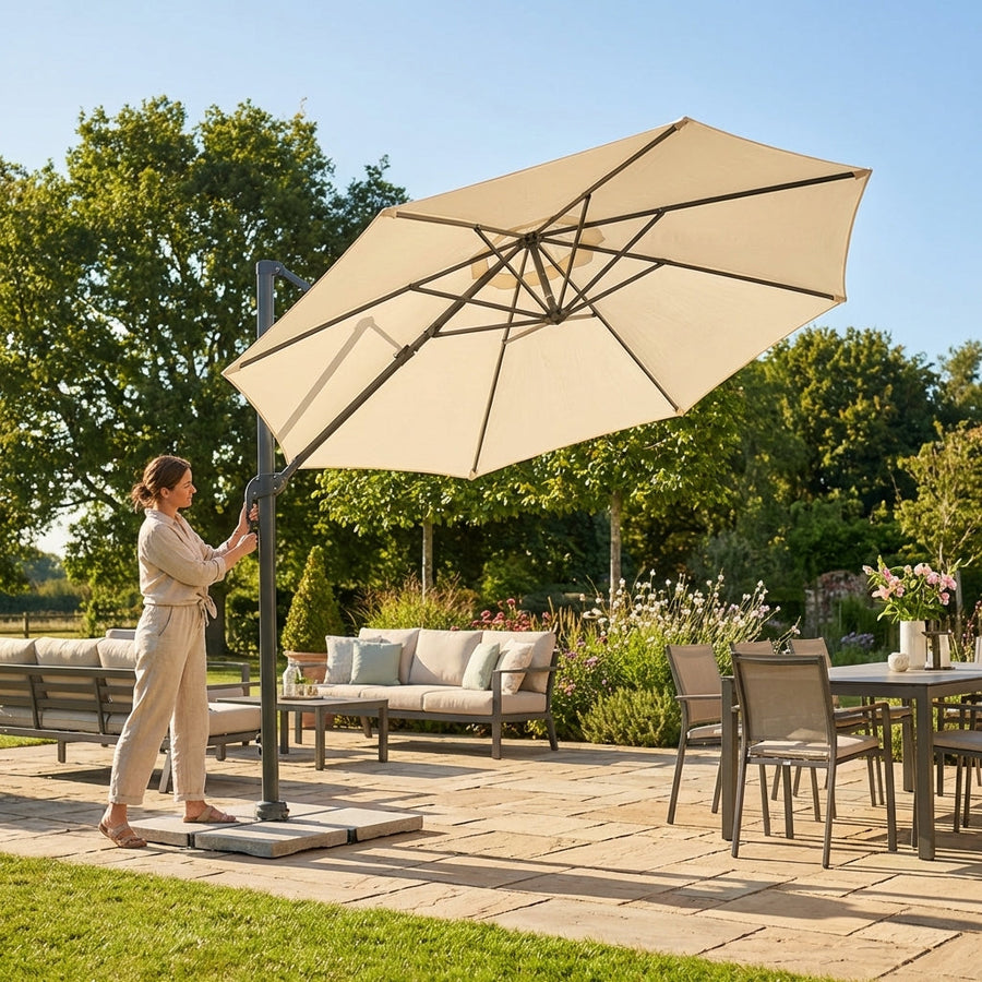 Cantilever Garden Parasol – 3m White/Cream – Steel & Polyester – Patio & Decking Use