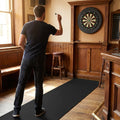 Black rubber darts mat with distance markers