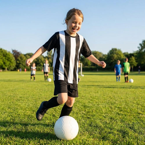 Junior Football Shirt – Black & White – 100% Polyester – Sportswear