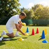Tennis training marker cones in various sizes and colours