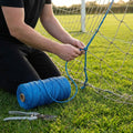 Net tie twine in black, white, and blue for outdoor sports net repair