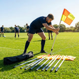 Spring loaded rugby corner flags with PVC poles and nylon flags