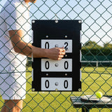 Portable tennis scoreboard with UV stabilised materials, available in 3 sizes and colours