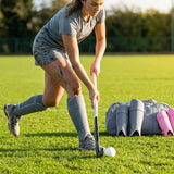 Hockey shin pads in Grey and Pink with reinforced polypropylene shell