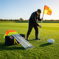 Spring loaded rugby corner flags with PVC poles and nylon flags