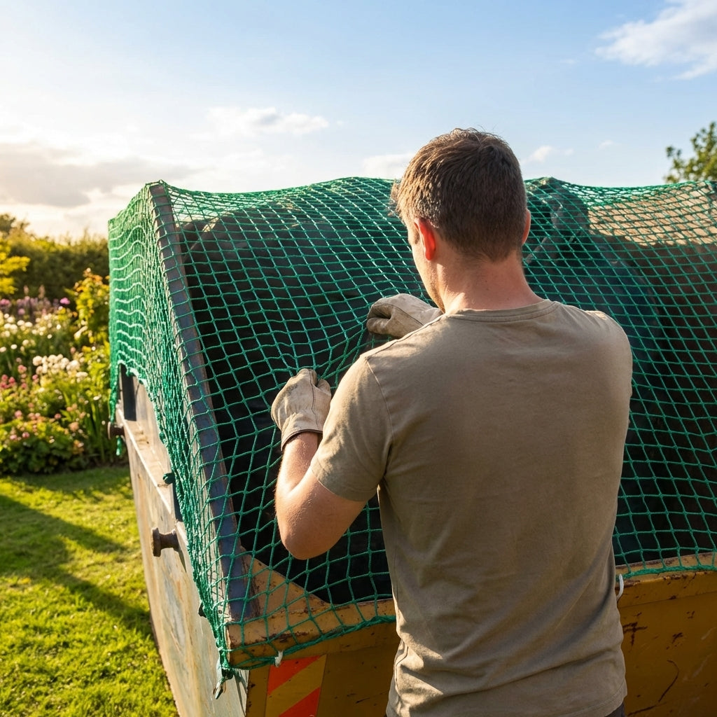 Warehouse rack netting made from green 3mm thick twine