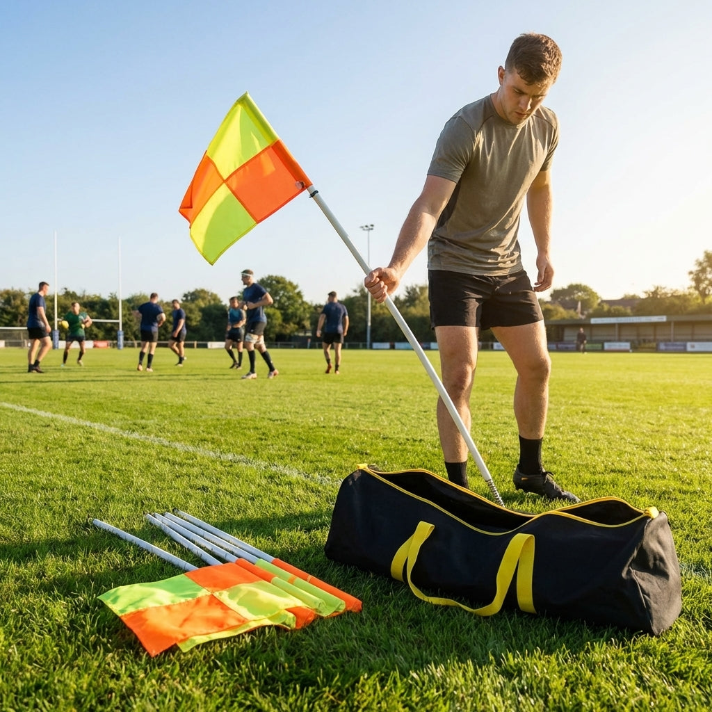 Rugby Corner Flag Set with Fluorescent Flags for Pitch Marking