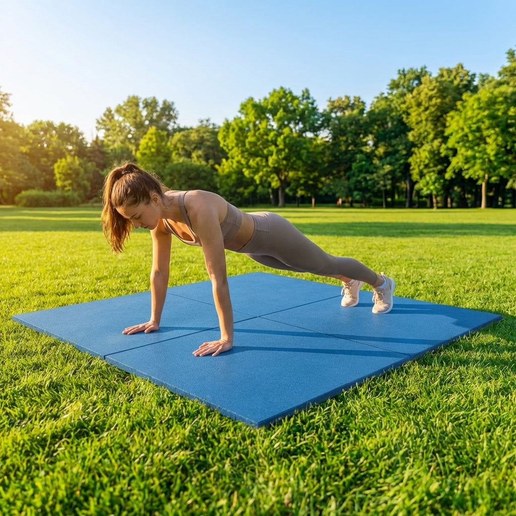 Rubber gym flooring mats, 50cm x 50cm, recycled rubber
