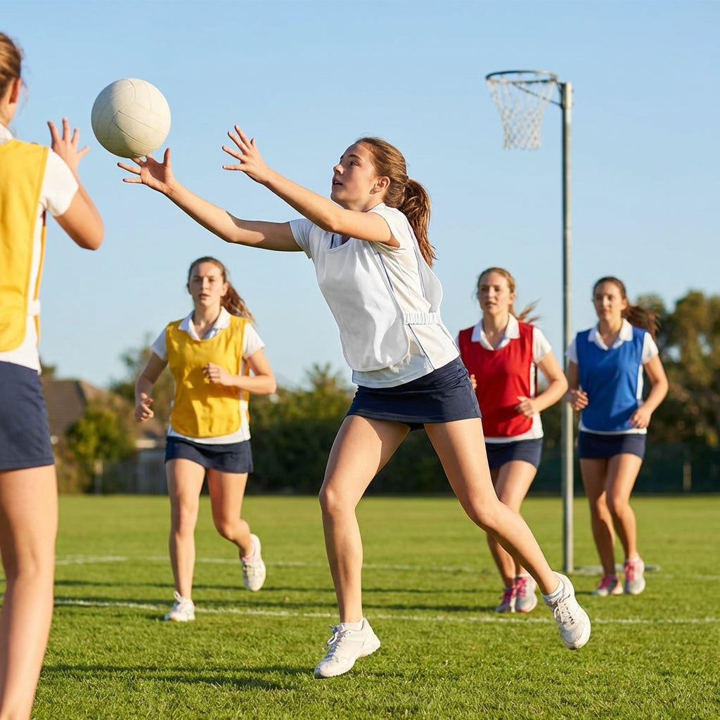 Vibrant netball bibs made of polyester mesh for schools and clubs