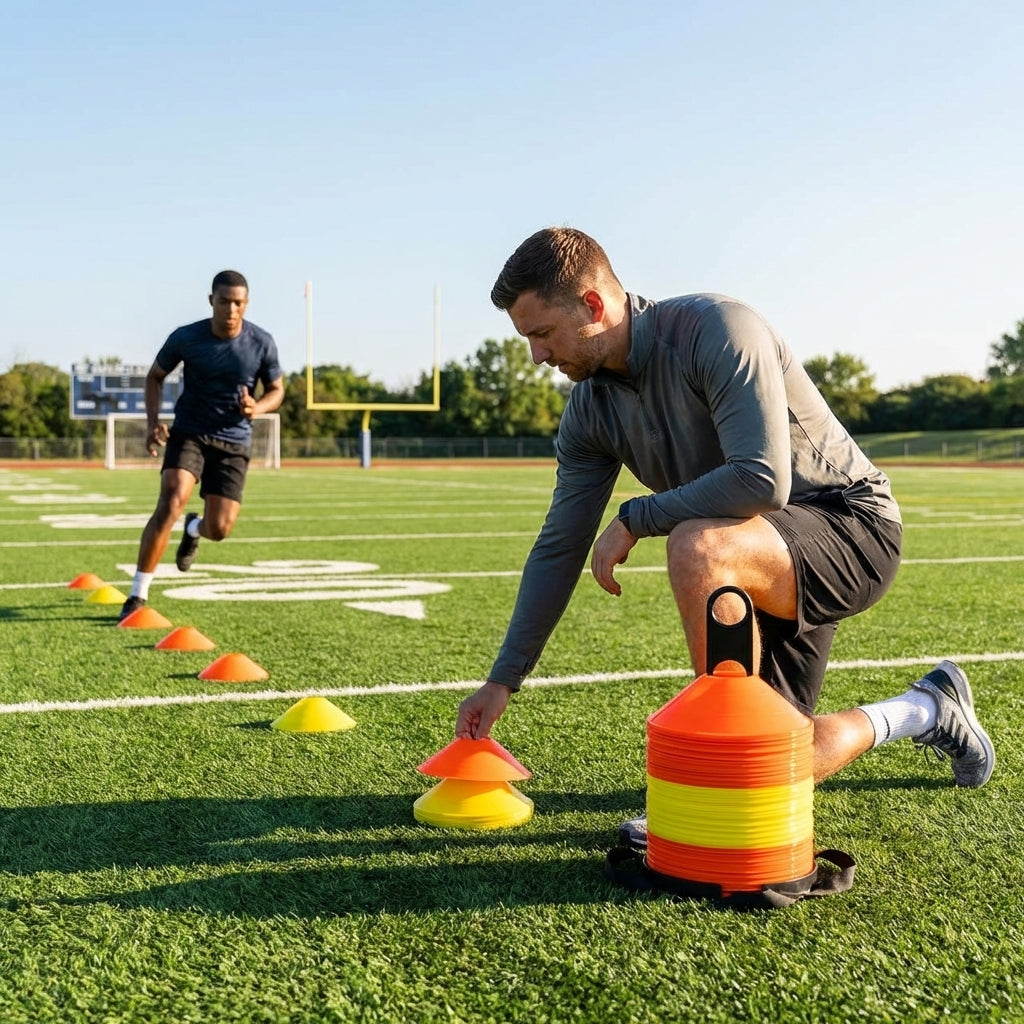 Training marker cones in vibrant colours for sports training