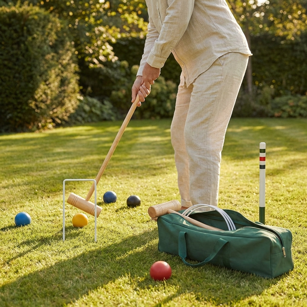 Senior Pro Croquet Set with wooden mallets and coloured balls