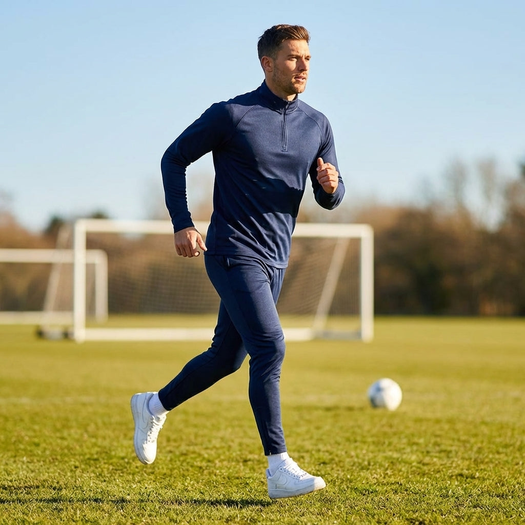 Men's tracksuit set in black and navy, ideal for sports and casual wear
