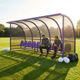 Fixed team shelter with aluminium frame and polycarbonate panels for sports