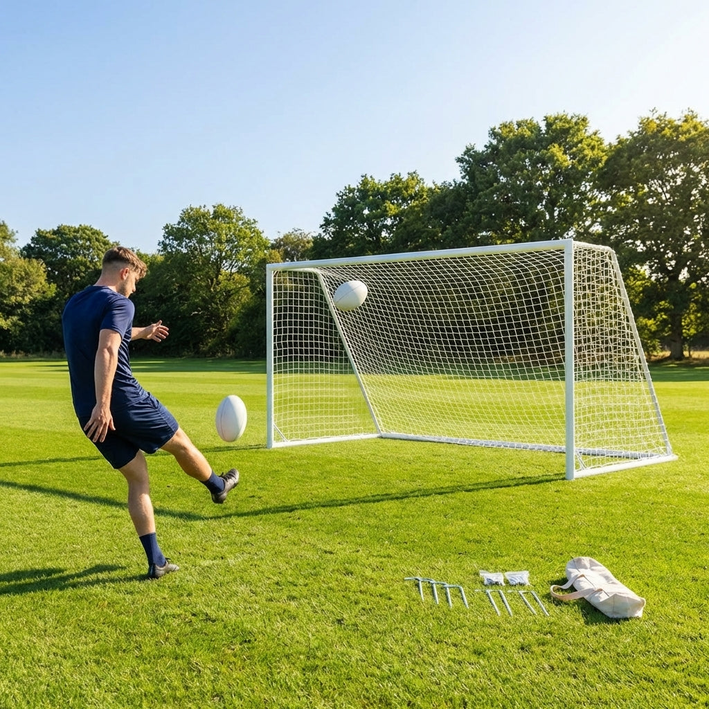 Aluminium Rugby & Football Goal in white, perfect for junior sports