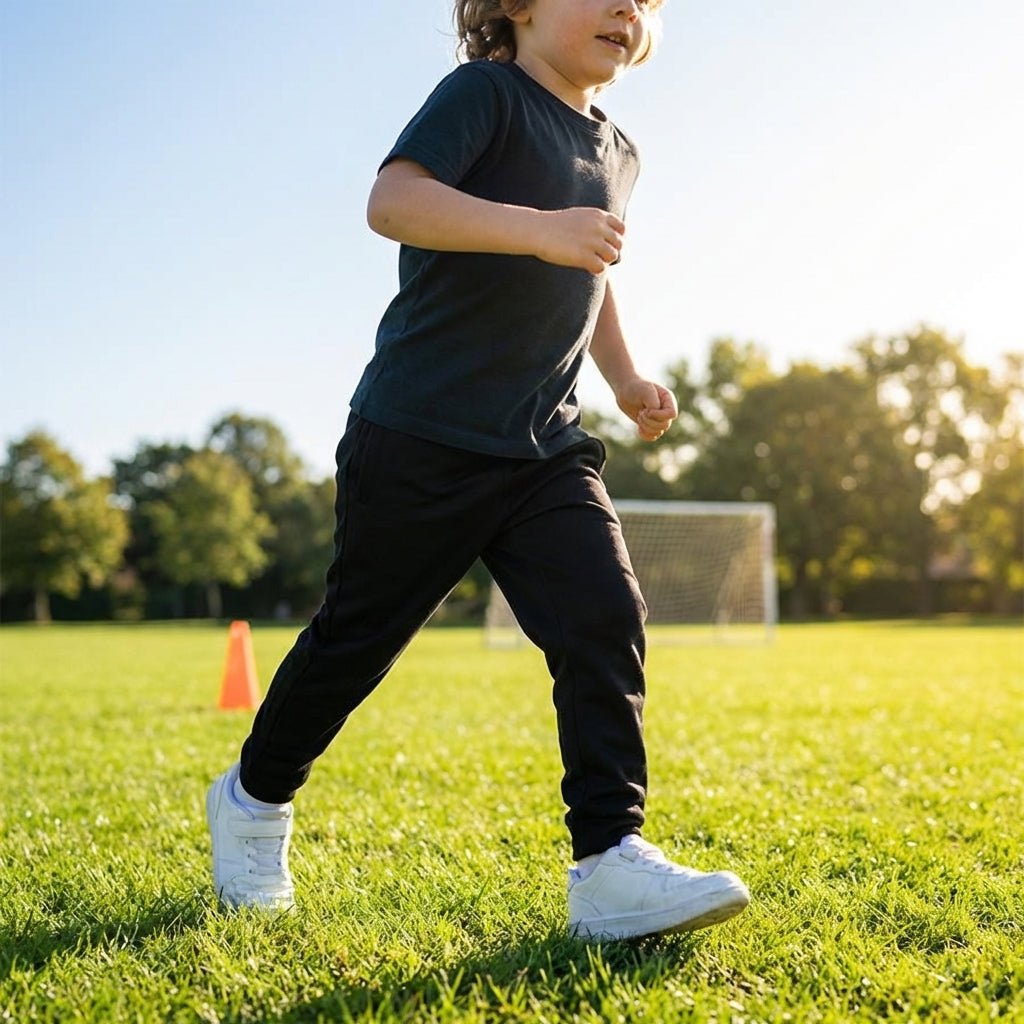 Black junior tracksuit bottoms made from 100% polyester for sportswear