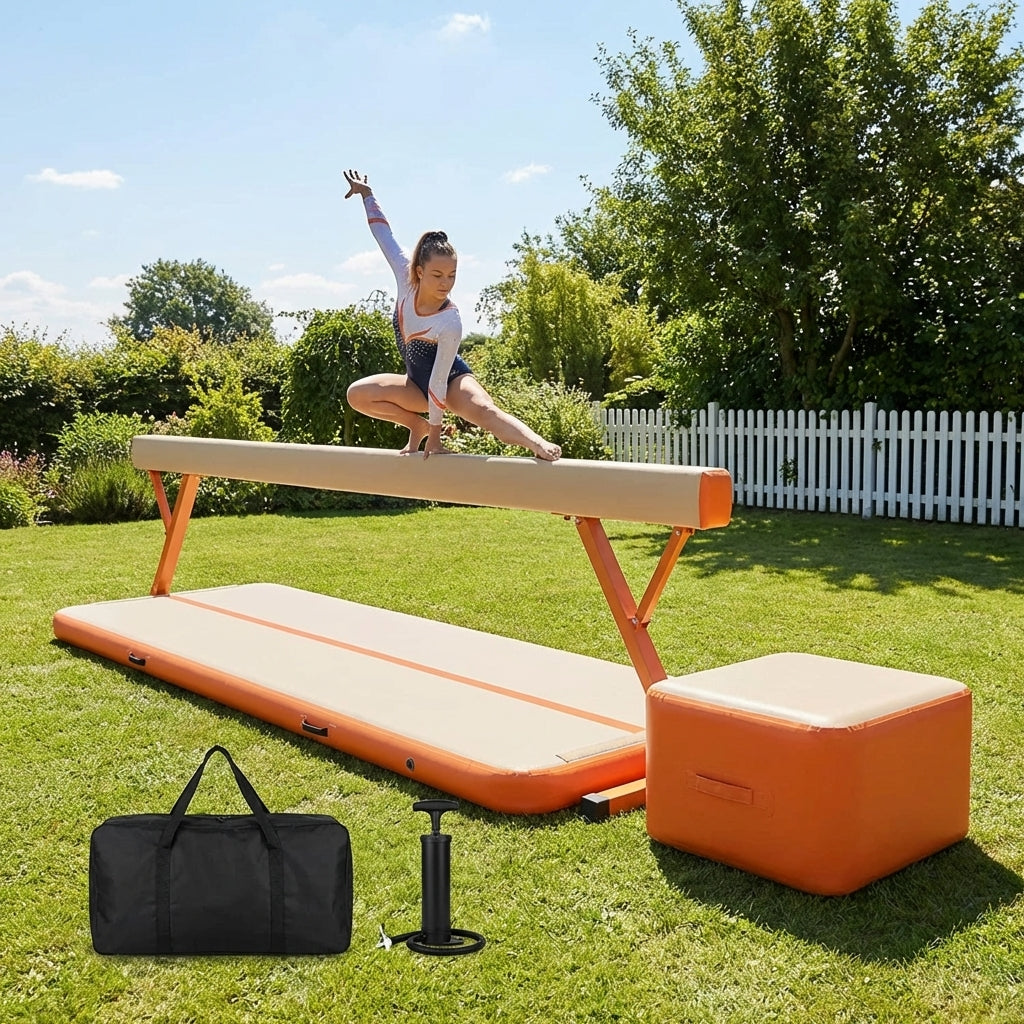 Inflatable gymnastics mat set with beam and block