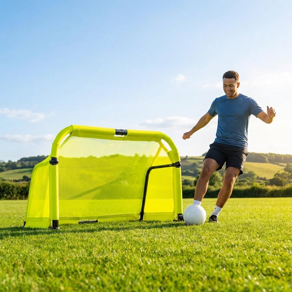 Beach football goal with fluorescent net and aluminium frame