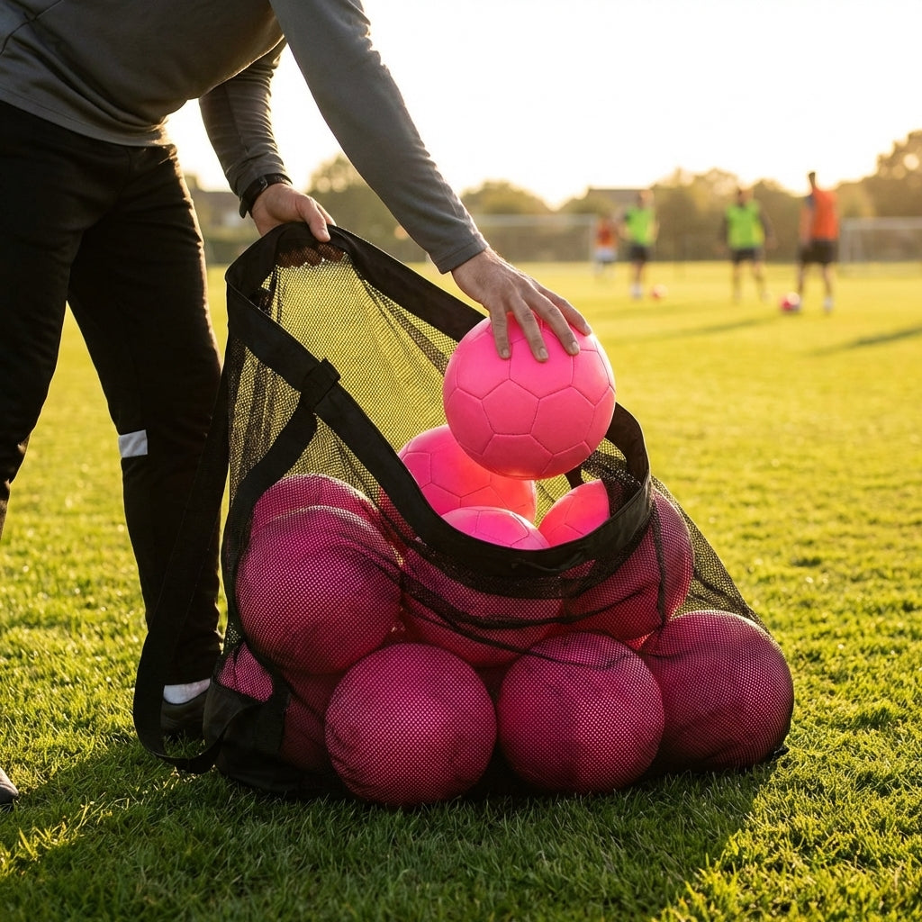 Football carry bag with 12 footballs, durable mesh