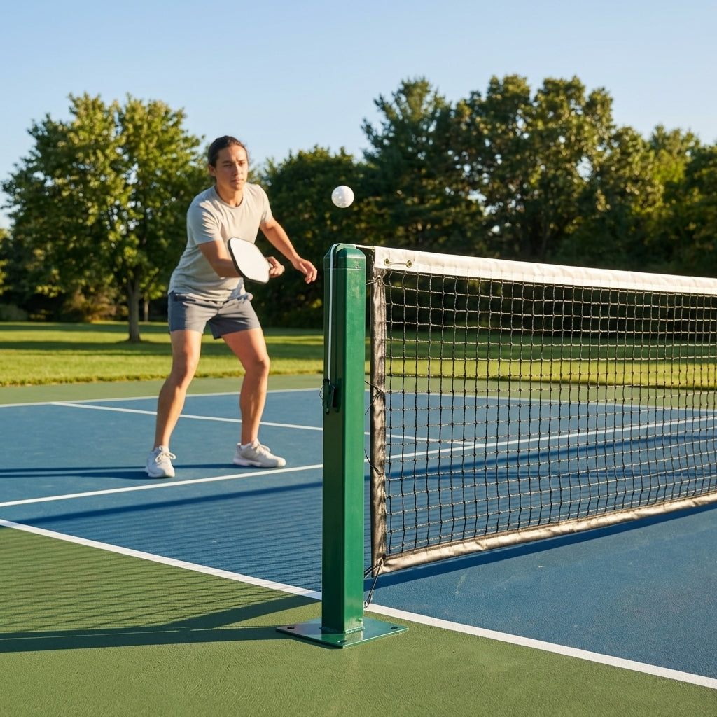 Pickleball post and net set for outdoor use
