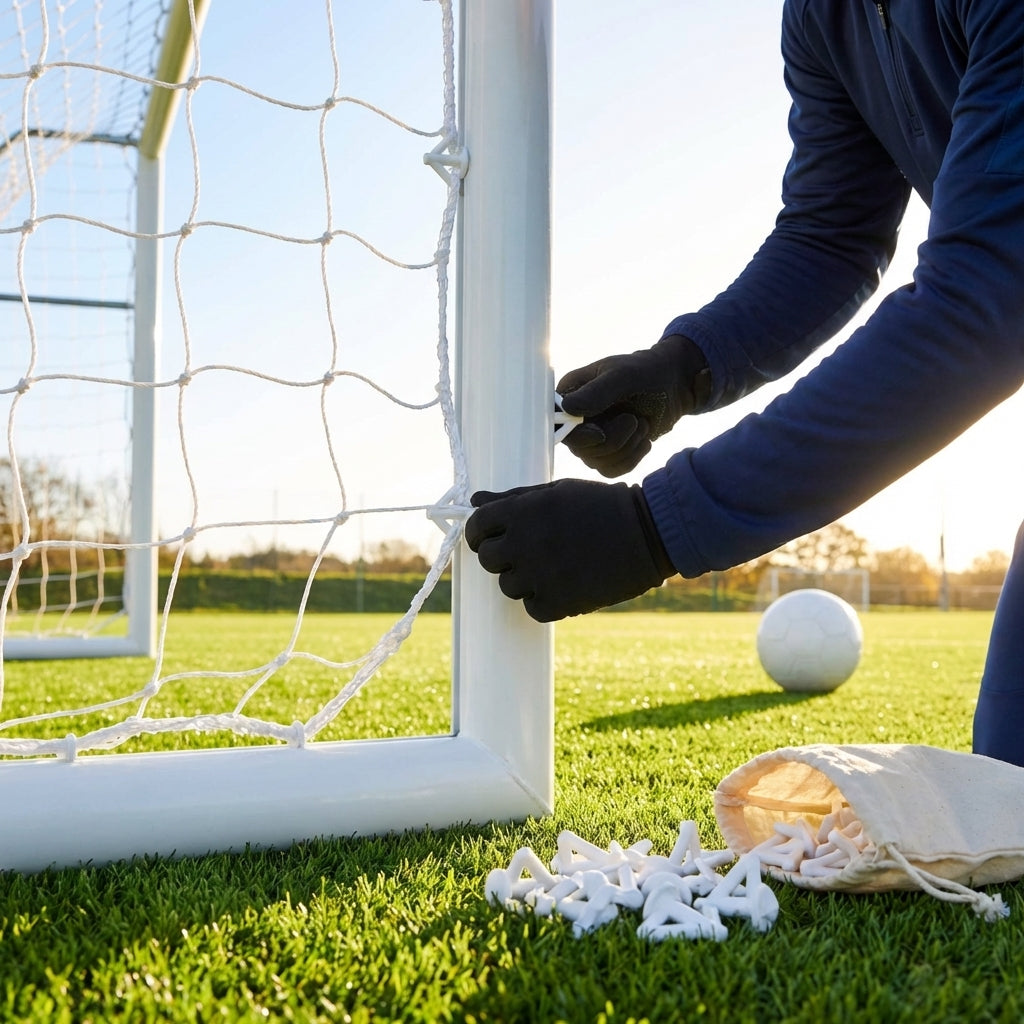 Arrow net hooks for football goals, available in 20 and 40 pack