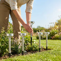 Solar-powered garden lights in black and silver, outdoor pathway lighting