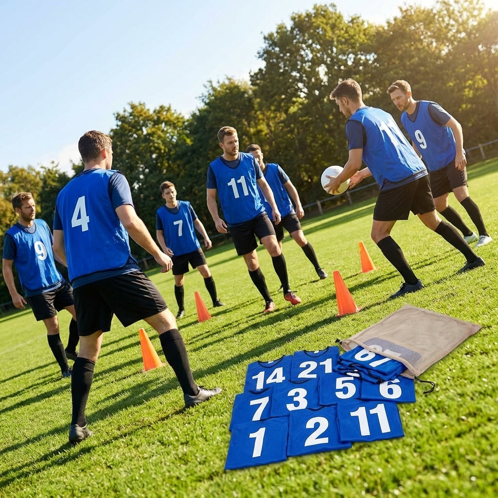 Sports team numbered bibs in vibrant colours for all ages