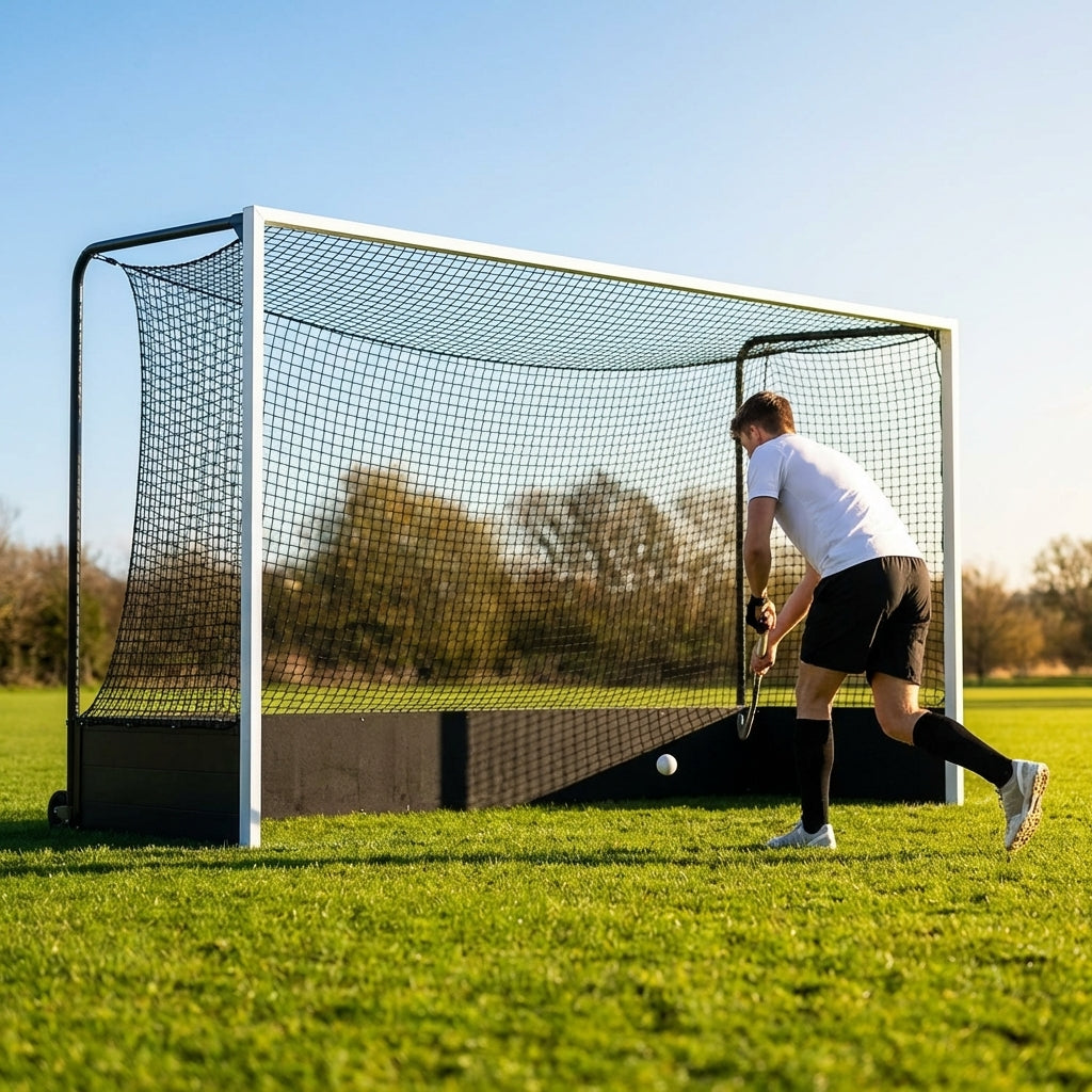 Pop up hockey goals with durable steel frame for indoor and outdoor use
