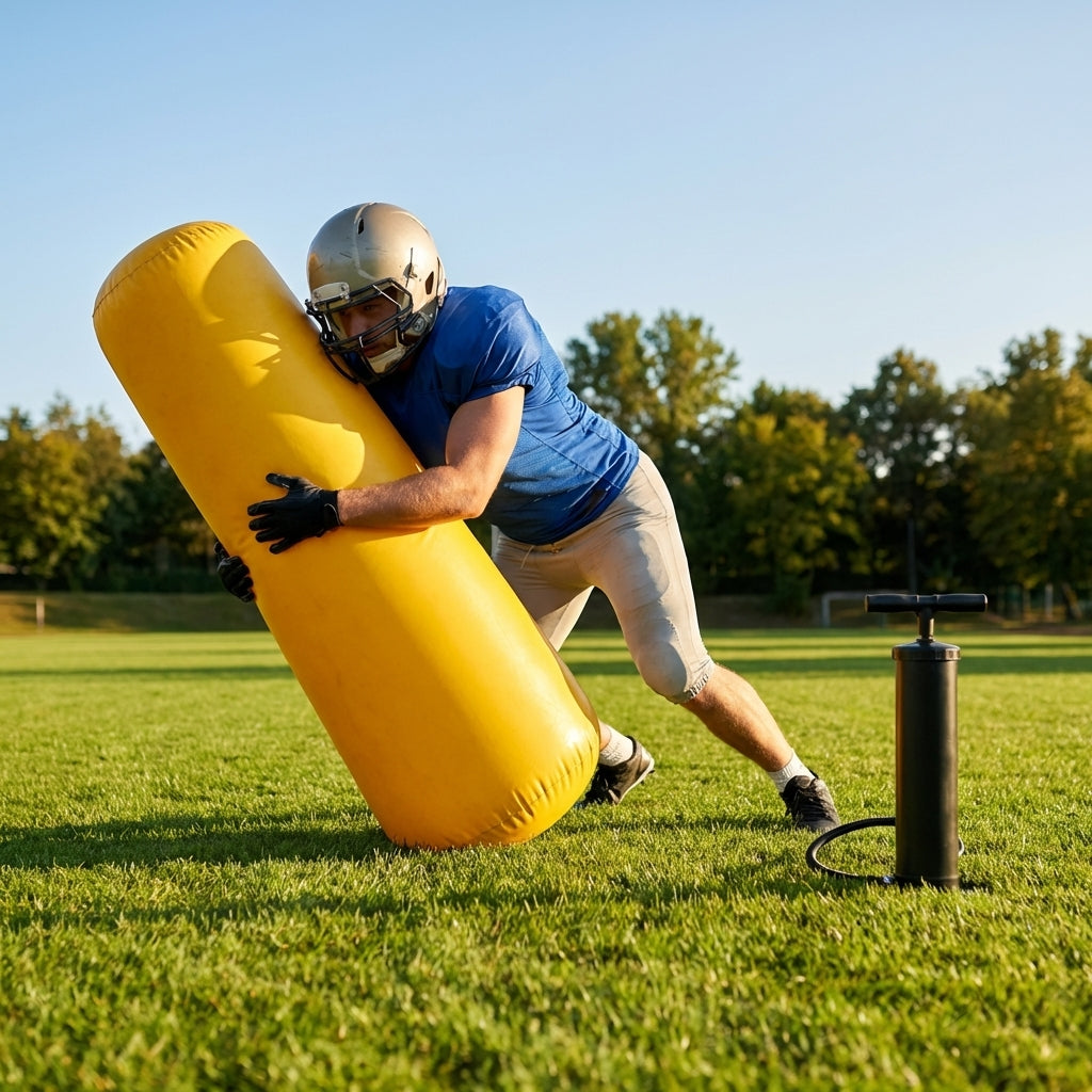 High-visibility American football training dummies in yellow PVC