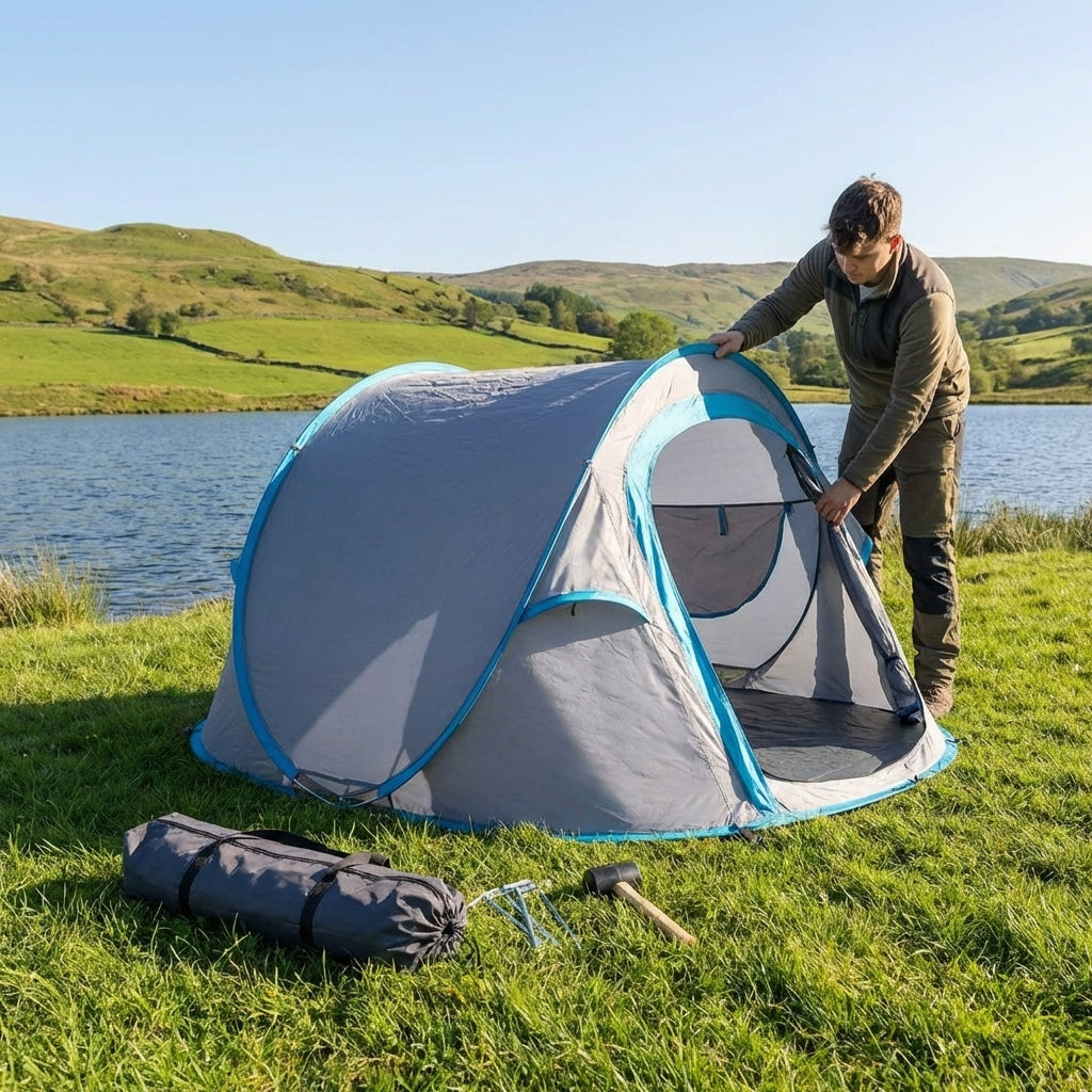 6-man camping tent with waterproof polyester for outdoor use