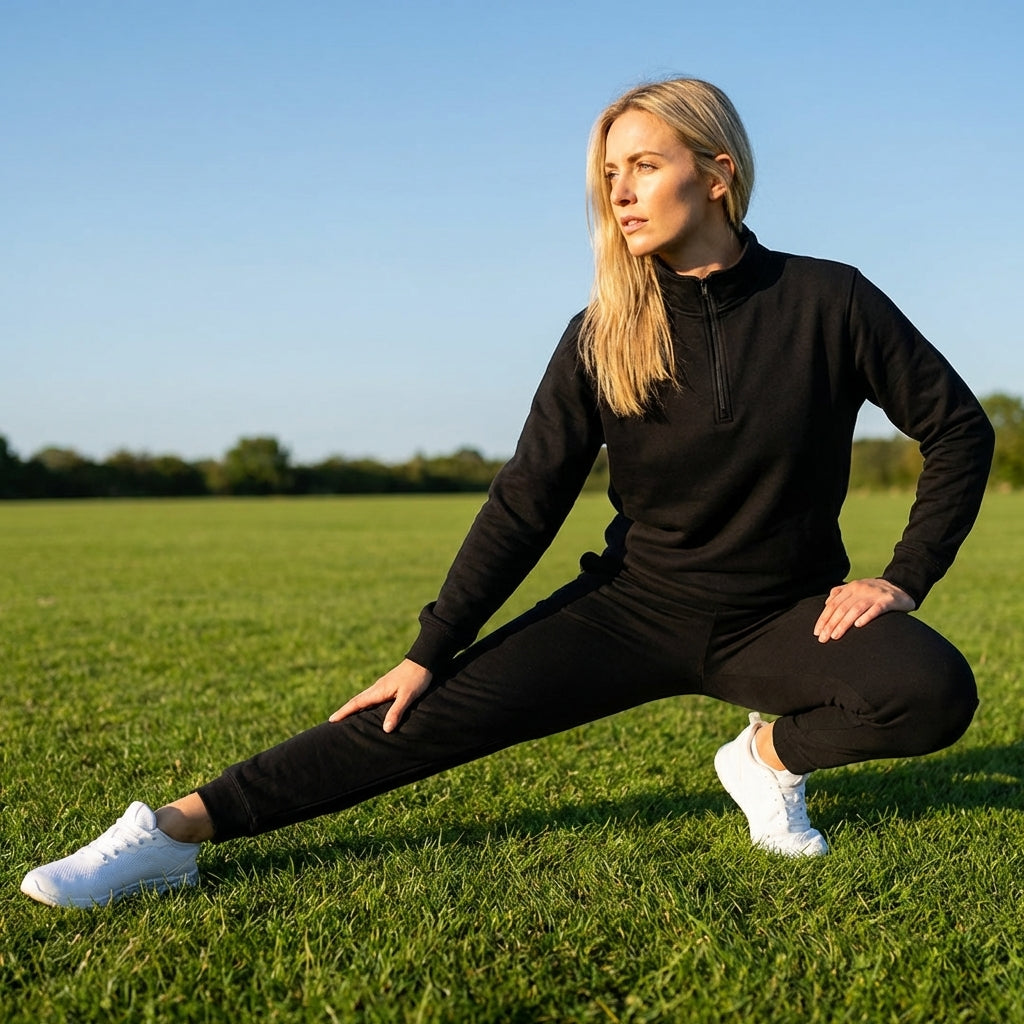 Women's polyester tracksuit set in Black and Navy Blue for sports