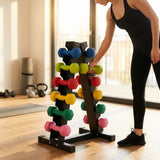 Dumbbell tree rack for home and gym, steel and rubber construction