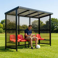 Fixed team shelter with aluminium frame and polycarbonate panels for sports