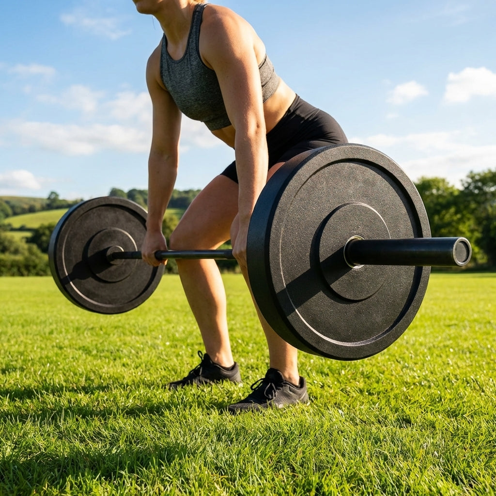 Black Olympic bumper plates made from Virgin rubber