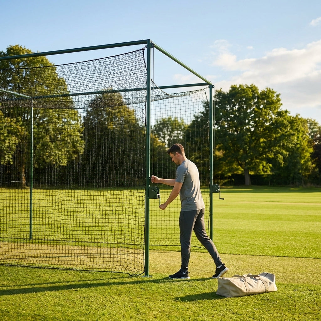 Winch Cricket System with green powder-coated steel for professional clubs