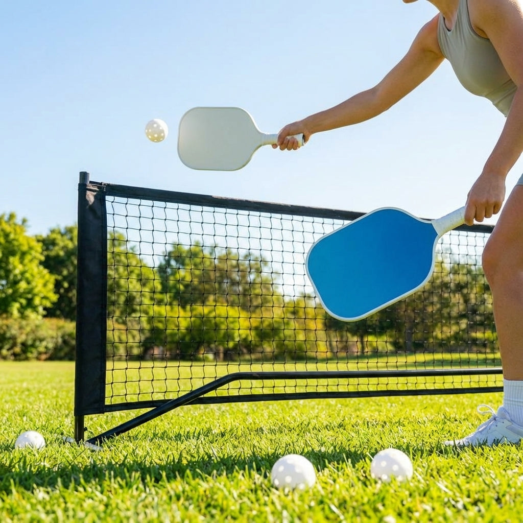 Pickleball set with paddles, balls, and portable net